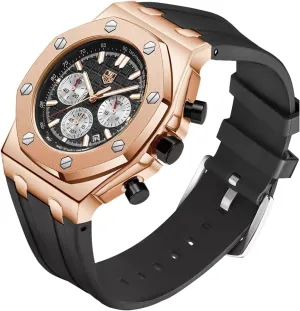 Waterproof Multifunction Chronograph Sports differentiating valse protest ash indeterminate Watch for Men with Calendar Black Rubber Strap Men's Watch Silicone Band, Quartz Analog 