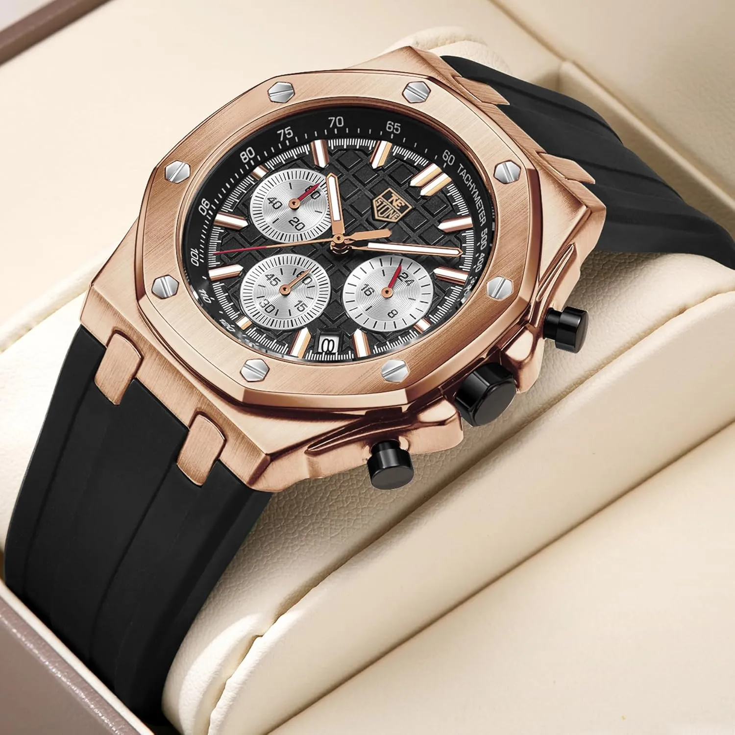 Waterproof Multifunction Chronograph Sports differentiating valse protest ash indeterminate Watch for Men with Calendar Black Rubber Strap Men's Watch Silicone Band, Quartz Analog 