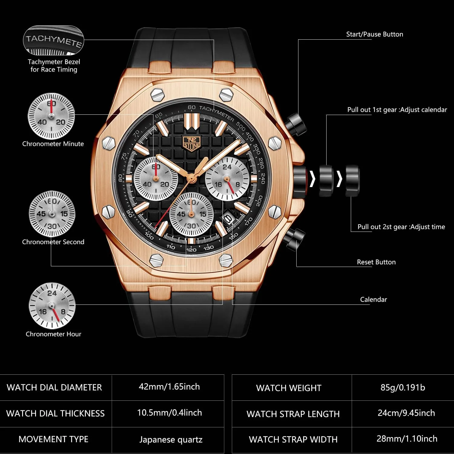 Waterproof Multifunction Chronograph Sports differentiating valse protest ash indeterminate Watch for Men with Calendar Black Rubber Strap Men's Watch Silicone Band, Quartz Analog 