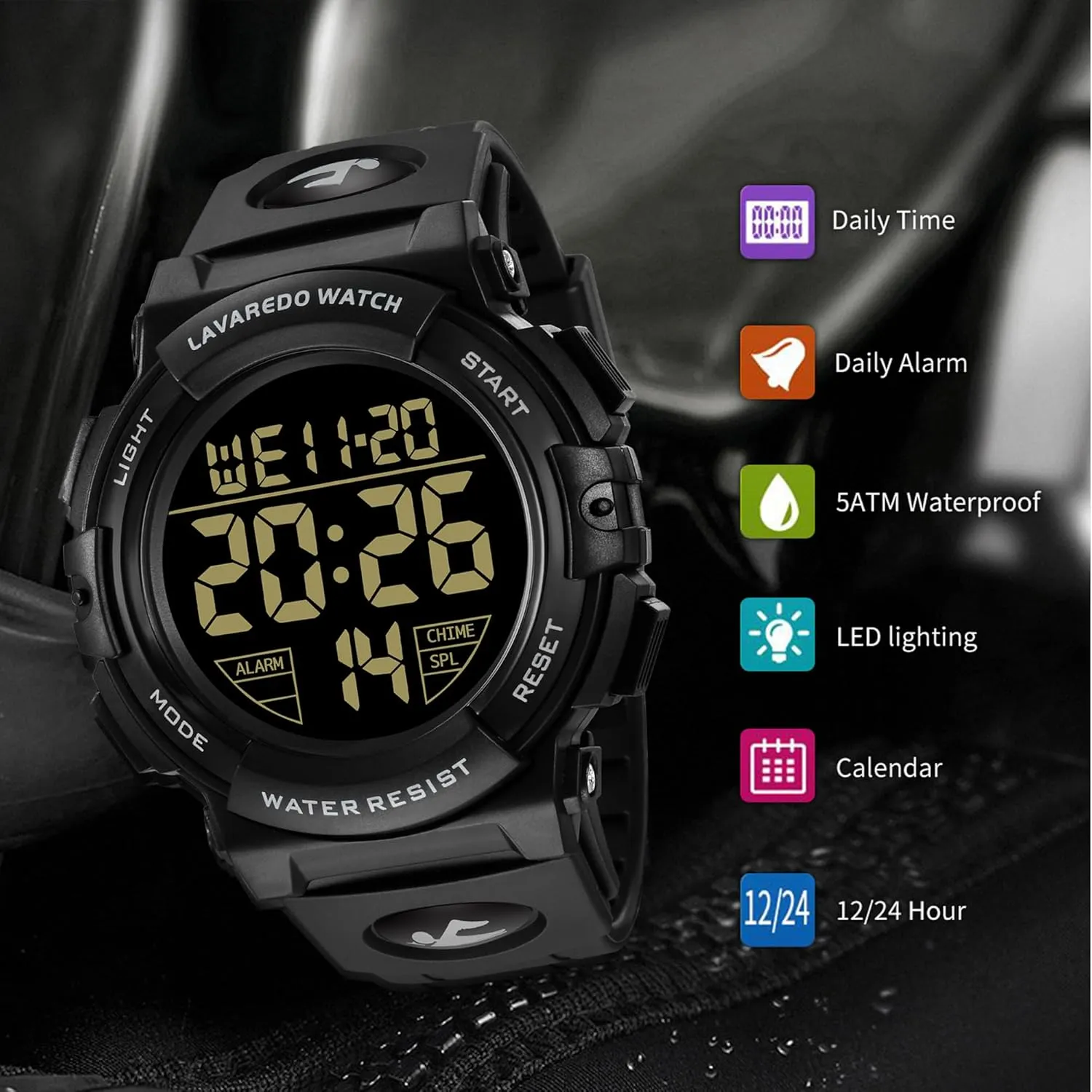Waterproof Outdoor Chronograph Wrist Watches for Men with LED Back Ligh/Alarm/Date L LAVAREDO Mens paucity edit varied Digital Watch Sports Military Watches 