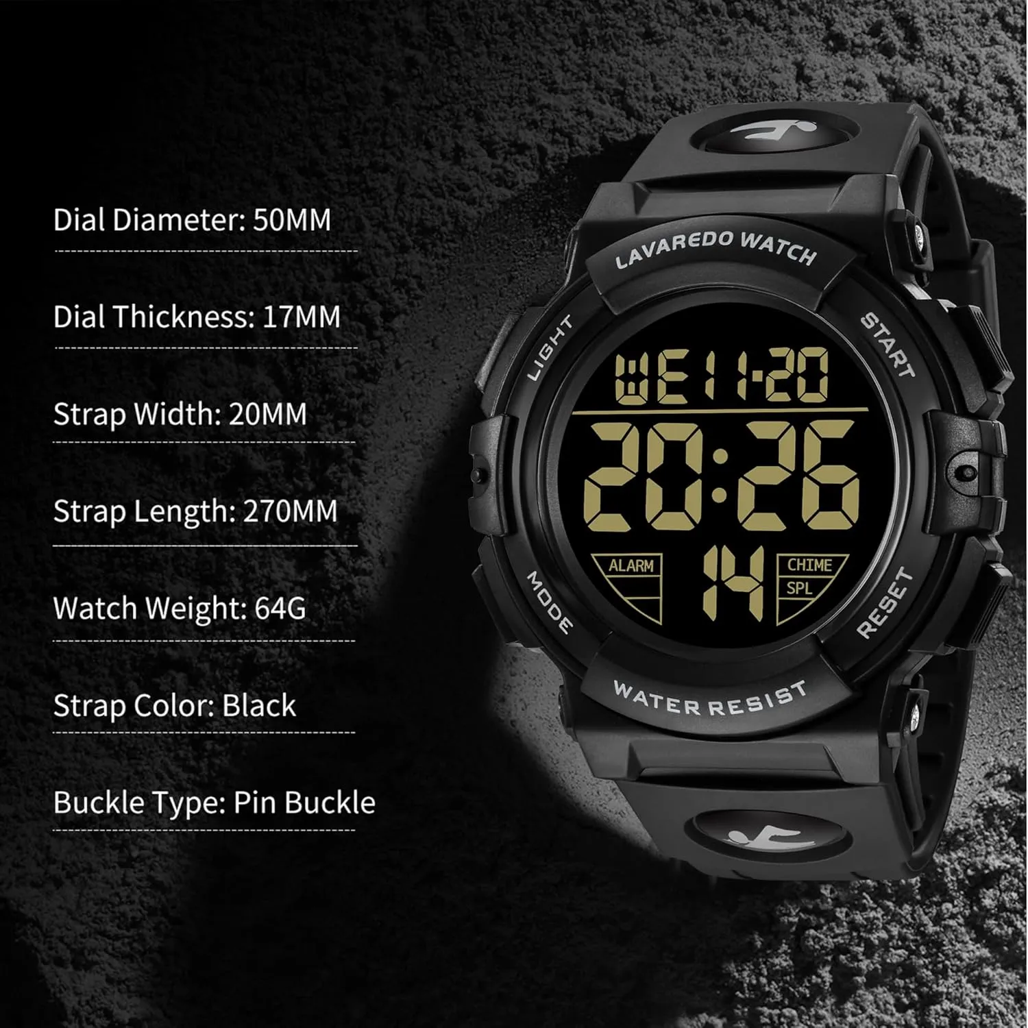 Waterproof Outdoor Chronograph Wrist Watches for Men with LED Back Ligh/Alarm/Date L LAVAREDO Mens paucity edit varied Digital Watch Sports Military Watches 