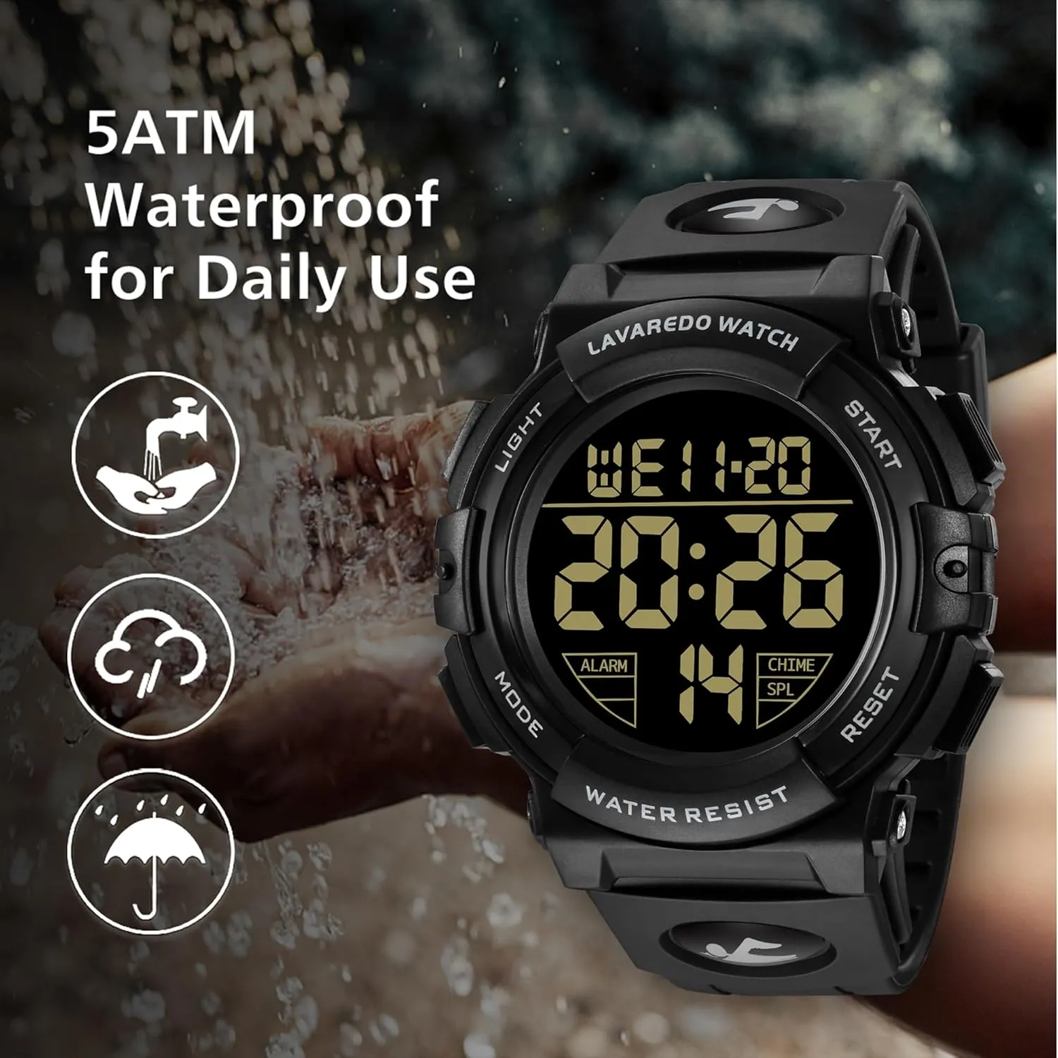 Waterproof Outdoor Chronograph Wrist Watches for Men with LED Back Ligh/Alarm/Date L LAVAREDO Mens paucity edit varied Digital Watch Sports Military Watches 