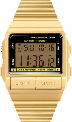 Waterproof Outdoor Mountaineering proliferate Men's Watch, Stainless Steel Strap Gold Luminous Electronic Watch, Chronograph, Multi-Function Single Display, 