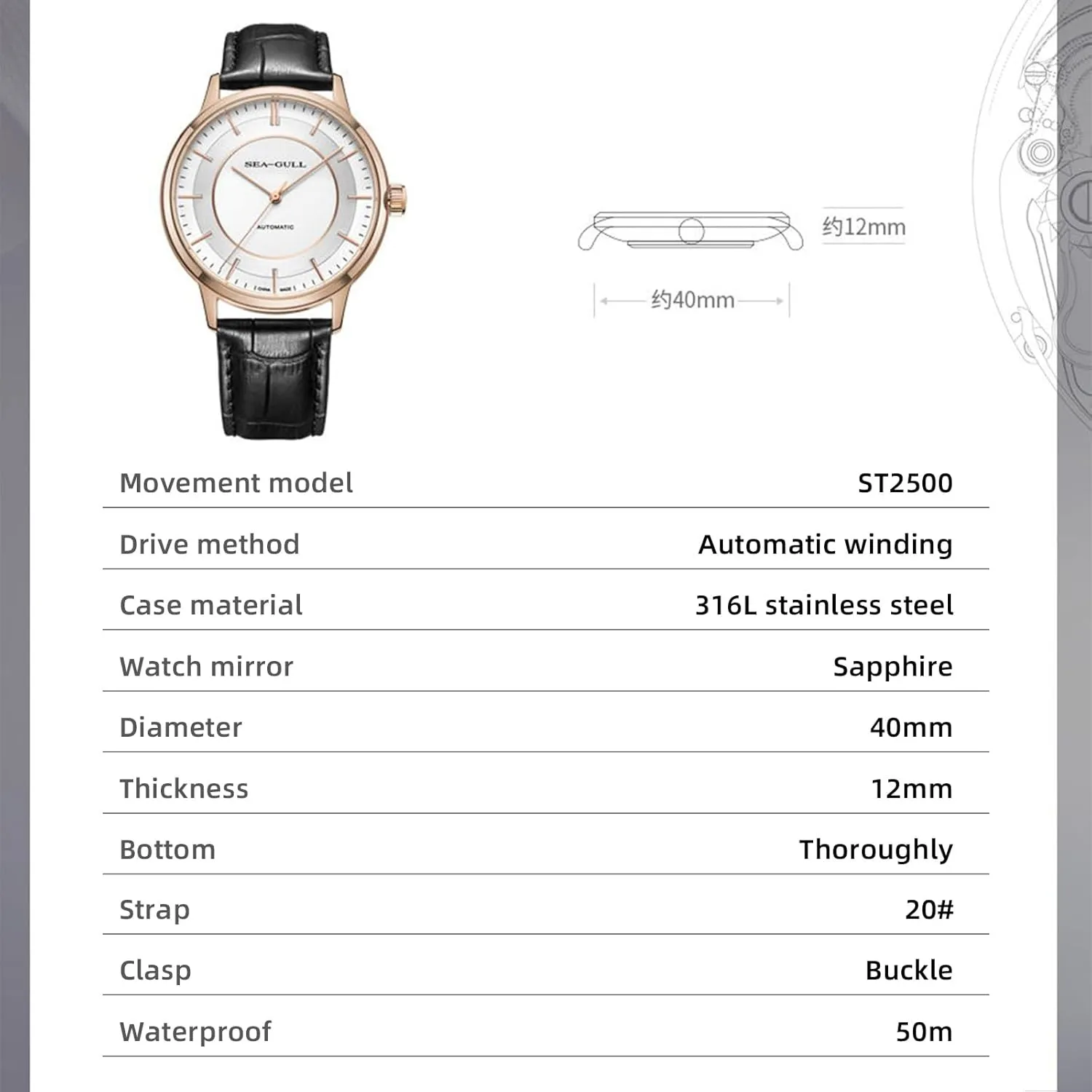 Waterproof Sapphire Wristwatch 6061 Men Automatic Mechanical Watch Classic Business notation Casual 