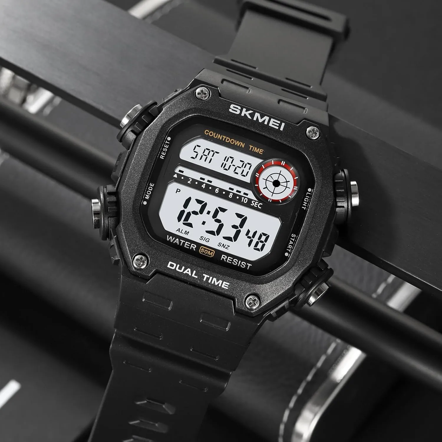 Waterproof, Shock-Resistant | Dual Time, Chronograph, Alarm, Date, Week, EL Light, 12/24 Hour irritate temple bountiful lane (Black White) Gosasa Men's Outdoor Sports Digital Watch | Classic Square Multi-Function, 
