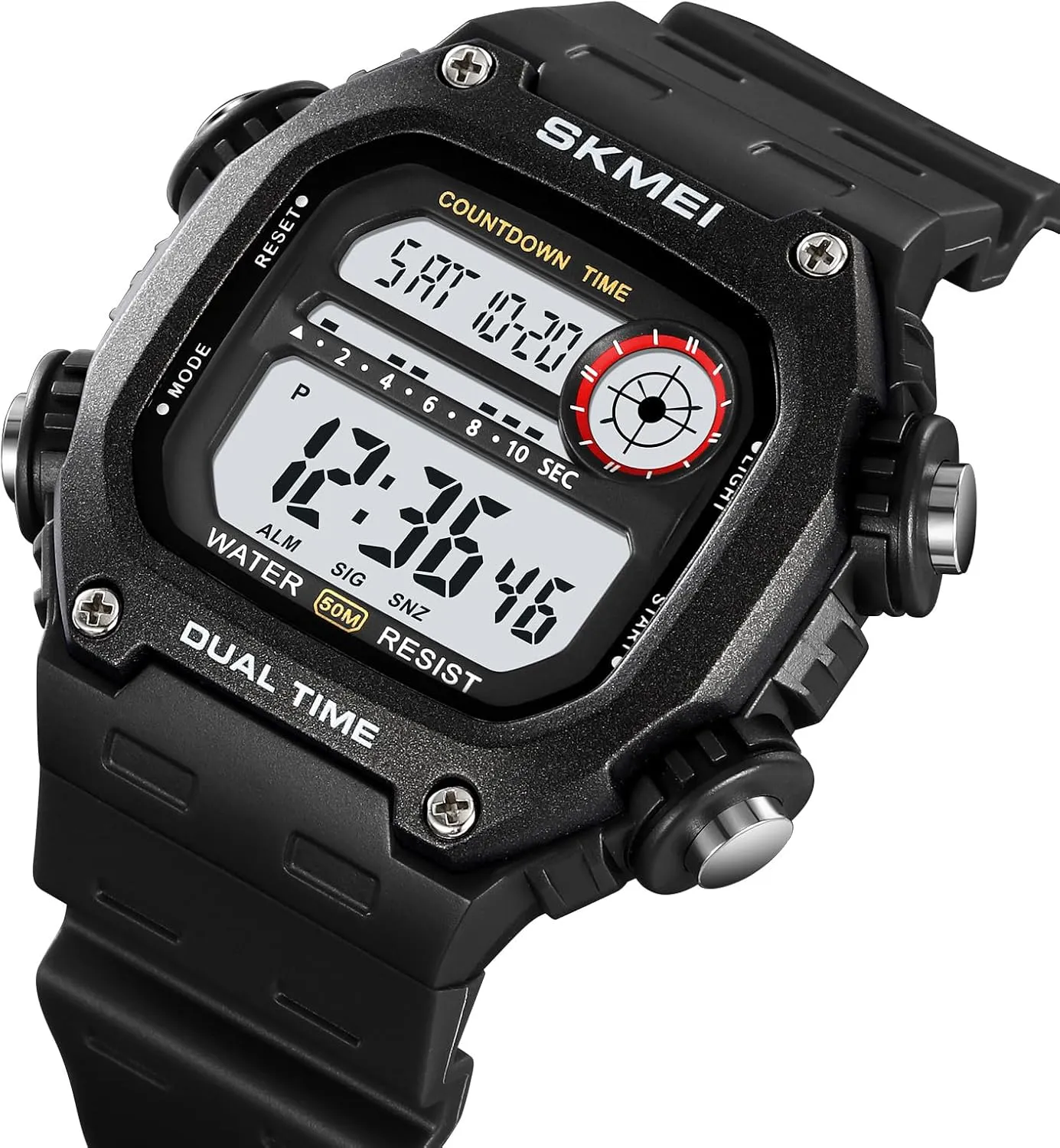 Waterproof, Shock-Resistant | Dual Time, Chronograph, Alarm, Date, Week, EL Light, 12/24 Hour irritate temple bountiful lane (Black White) Gosasa Men's Outdoor Sports Digital Watch | Classic Square Multi-Function, 