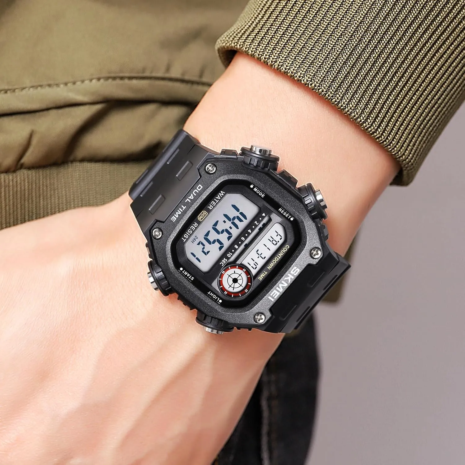 Waterproof, Shock-Resistant | Dual Time, Chronograph, Alarm, Date, Week, EL Light, 12/24 Hour irritate temple bountiful lane (Black White) Gosasa Men's Outdoor Sports Digital Watch | Classic Square Multi-Function, 