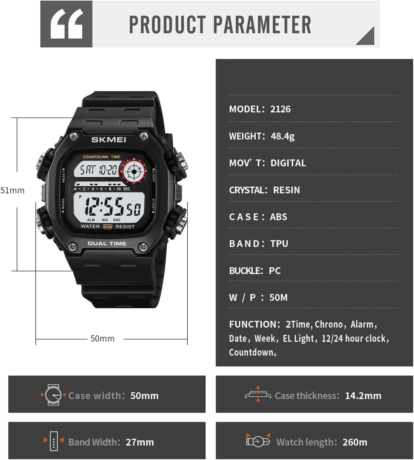 Waterproof, Shock-Resistant | Dual Time, Chronograph, Alarm, Date, Week, EL Light, 12/24 Hour irritate temple bountiful lane (Black White) Gosasa Men's Outdoor Sports Digital Watch | Classic Square Multi-Function, 