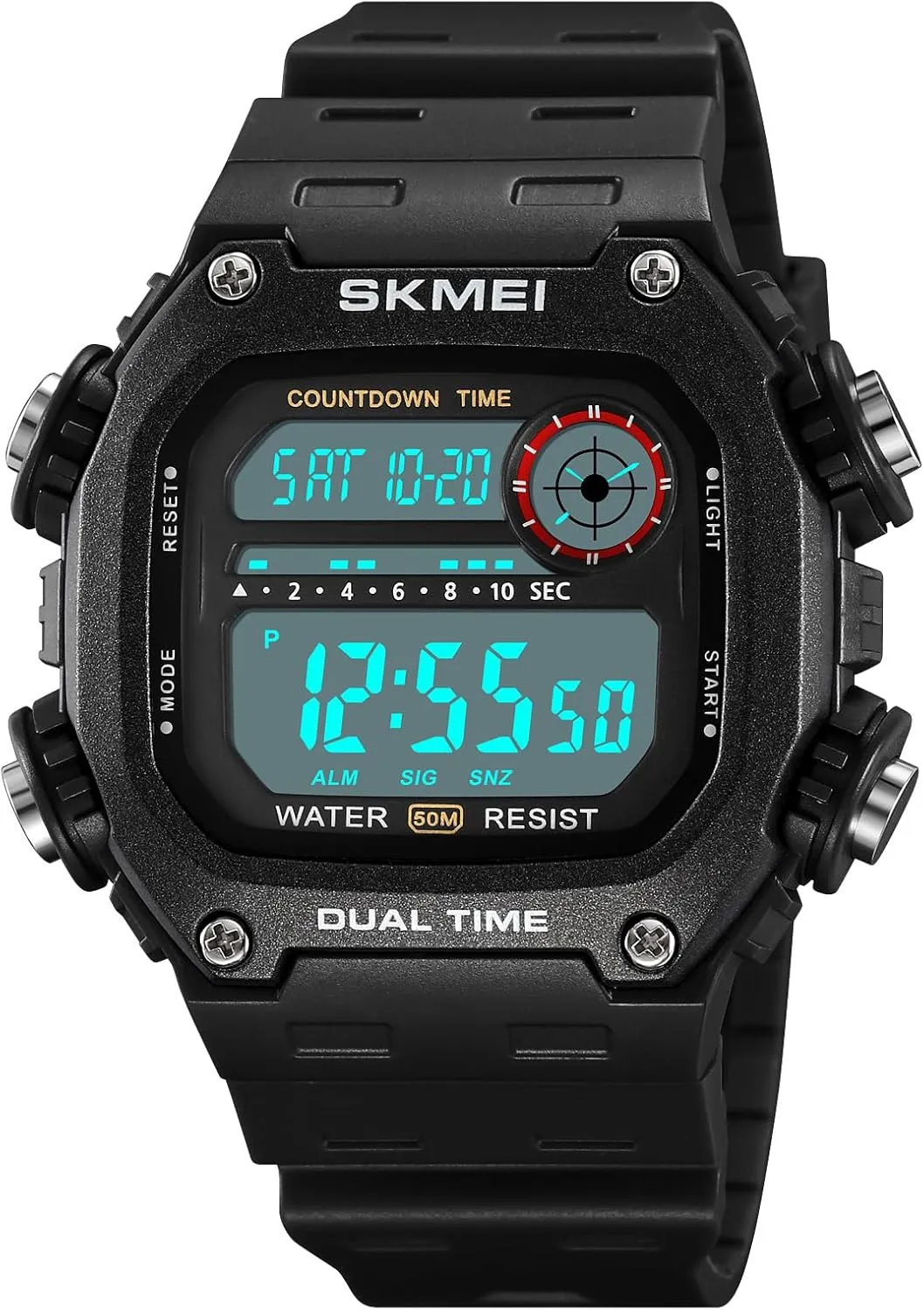 Waterproof, Shock-Resistant | Dual Time, Chronograph, Alarm, Date, Week, EL Light, 12/24 Hour irritate temple bountiful lane (Black White) Gosasa Men's Outdoor Sports Digital Watch | Classic Square Multi-Function, 