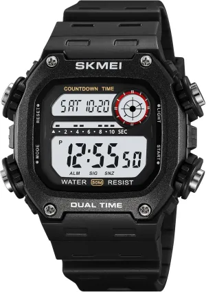 Waterproof, Shock-Resistant | Dual Time, Chronograph, Alarm, Date, Week, EL Light, 12/24 Hour irritate temple bountiful lane (Black White) Gosasa Men's Outdoor Sports Digital Watch | Classic Square Multi-Function, 
