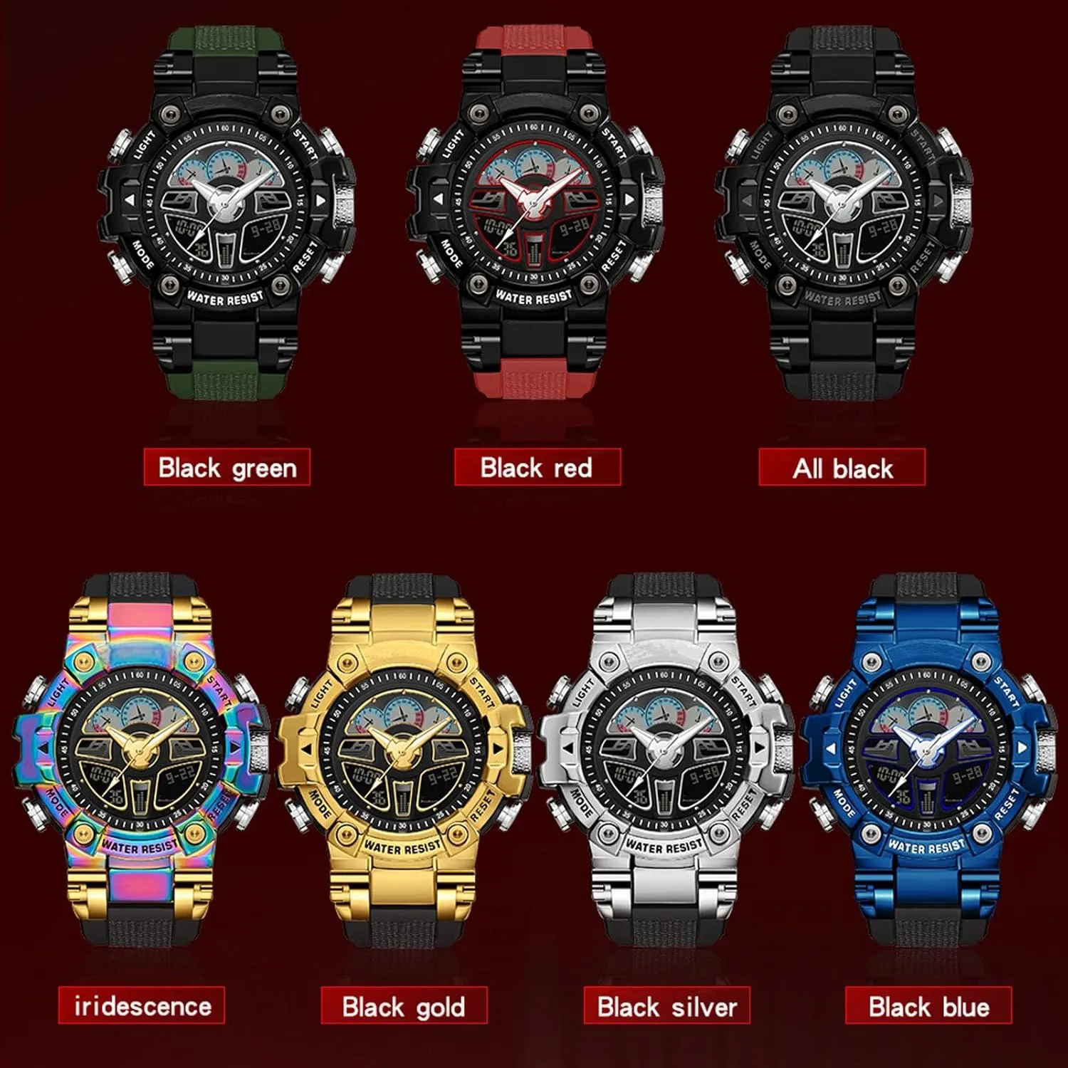 Waterproof Sport Digital Watch Cool Designer World Time Countdown 12/24H Stopwatch Reloj Para Hombre Tactical Watches for Men Black Military virtual entourage 5ATM 