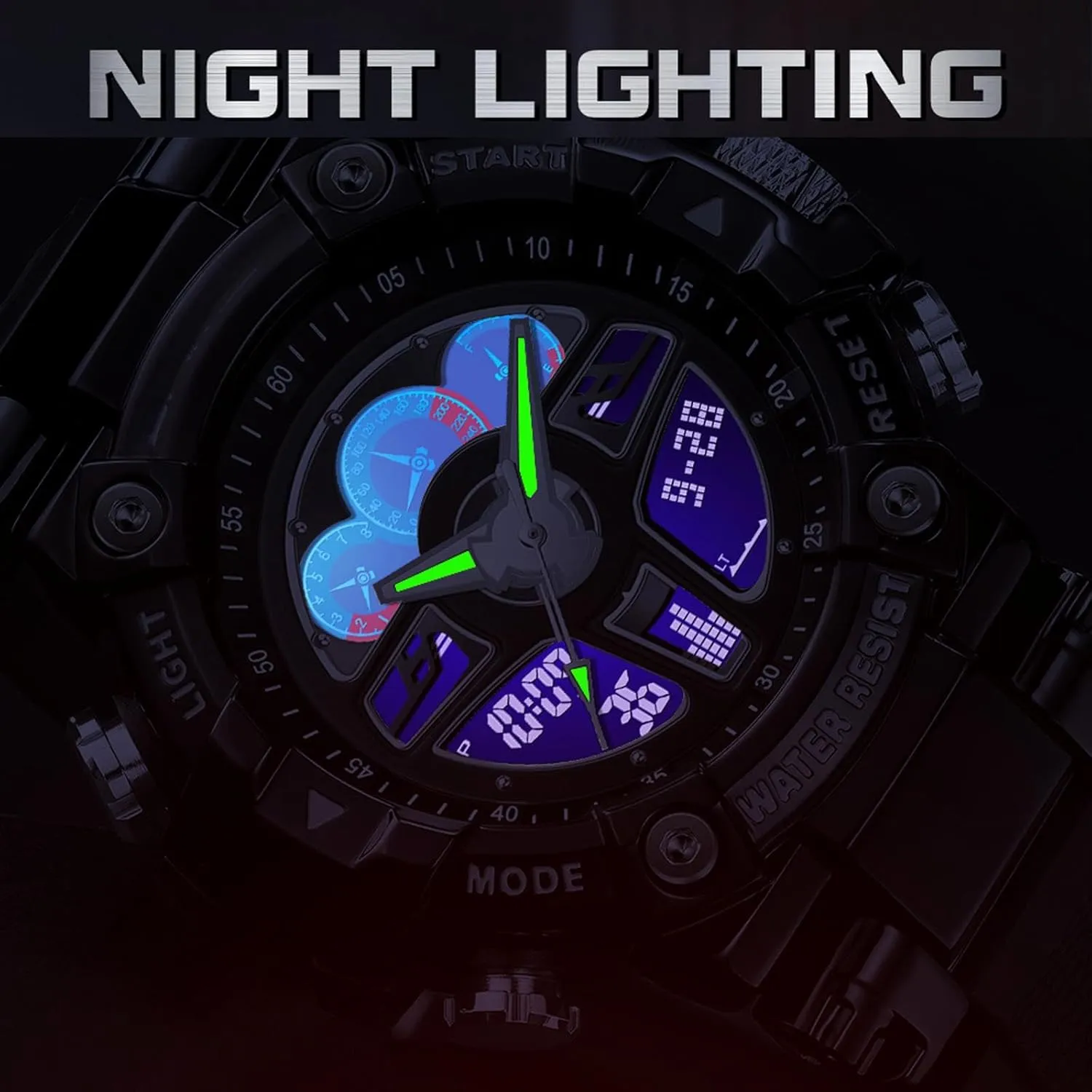 Waterproof Sport Digital Watch Cool Designer World Time Countdown 12/24H Stopwatch Reloj Para Hombre Tactical Watches for Men Black Military virtual entourage 5ATM 