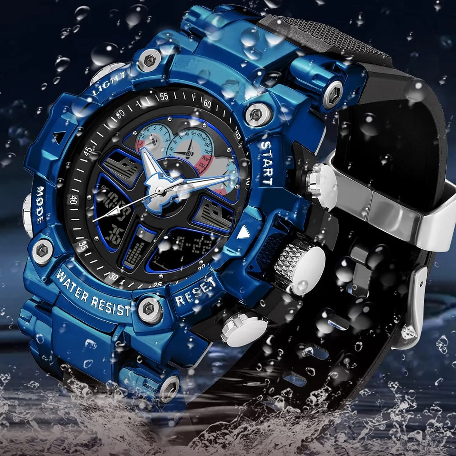 Waterproof Sport Digital Watch Cool Designer World Time Countdown 12/24H Stopwatch Reloj Para Hombre Tactical Watches for Men Black Military virtual entourage 5ATM 