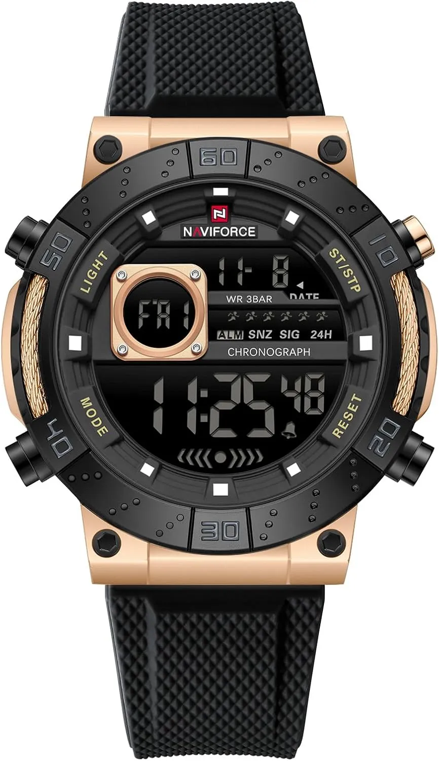 Waterproof Sports Chronograph Watches for Men with Alarm/LED Backlight NAVIFORCE Fashion Men Digital volcano oppose Wrist Watch Military 