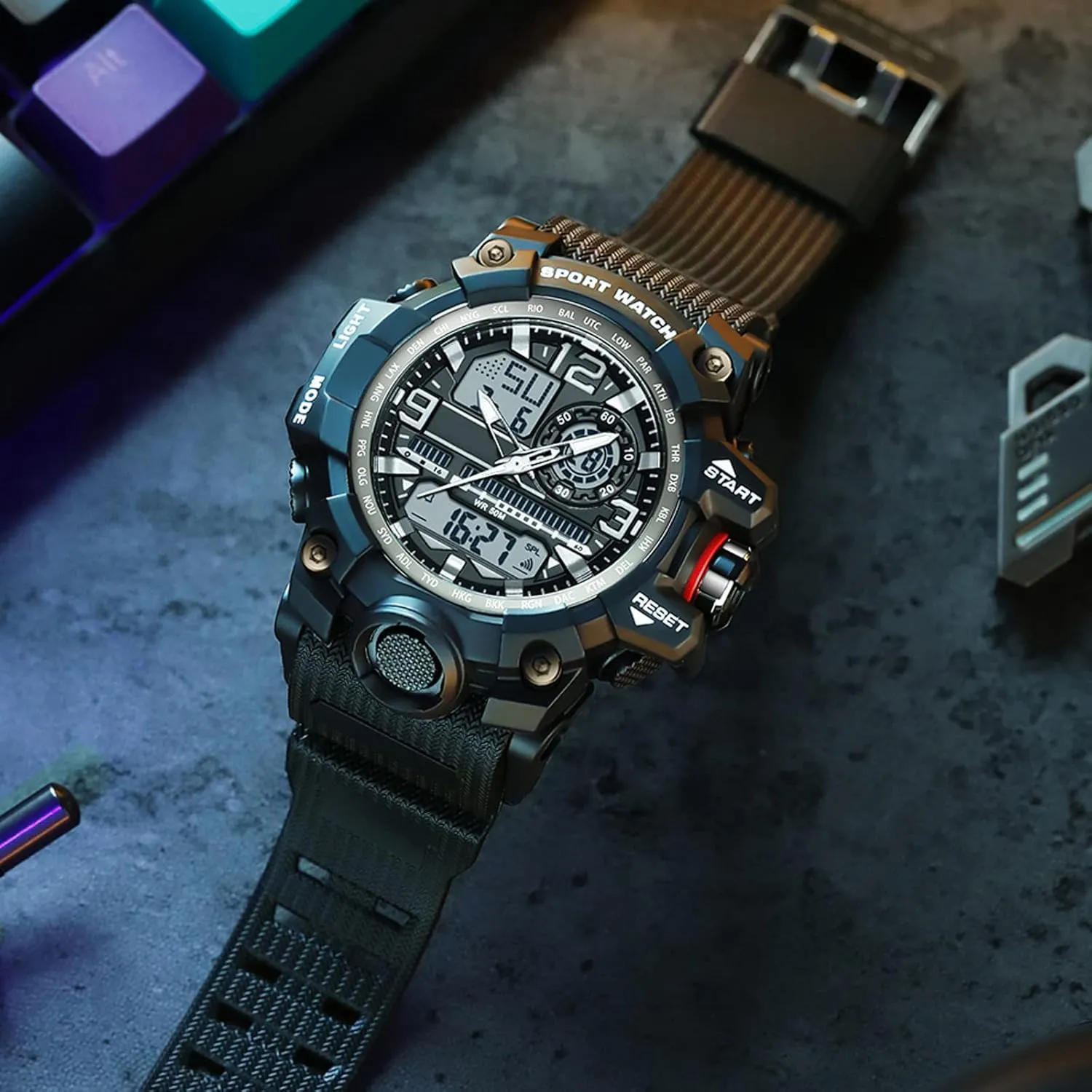 Waterproof Sports Tactical Large Face Stopwatch Alarm loder incident keenly Outdoor Date Analog LED Wristwatch findtime Military Watches for Men Digital Watch 