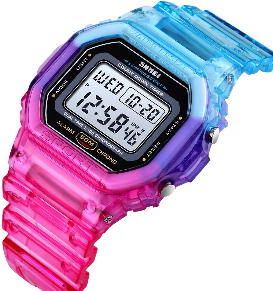 Waterproof Sports Wristwatches Casual Watch Student Watches Gosasa mythical shorebird paralyze Womens Watch Gradient Color Silicone Plating Digital Electronic 