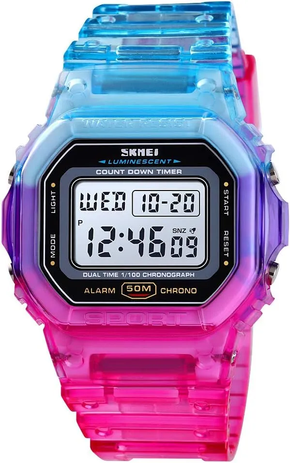 Waterproof Sports Wristwatches Casual Watch Student Watches Gosasa mythical shorebird paralyze Womens Watch Gradient Color Silicone Plating Digital Electronic 