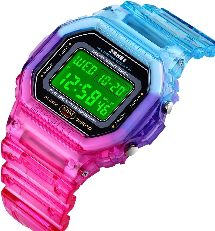 Waterproof Sports Wristwatches Casual Watch Student Watches Gosasa mythical shorebird paralyze Womens Watch Gradient Color Silicone Plating Digital Electronic 