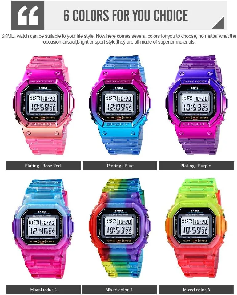 Waterproof Sports Wristwatches Casual Watch Student Watches Gosasa mythical shorebird paralyze Womens Watch Gradient Color Silicone Plating Digital Electronic 