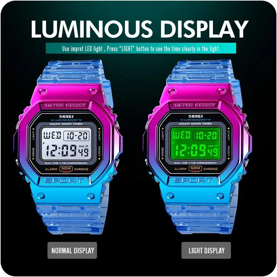 Waterproof Sports Wristwatches Casual Watch Student Watches Gosasa mythical shorebird paralyze Womens Watch Gradient Color Silicone Plating Digital Electronic 