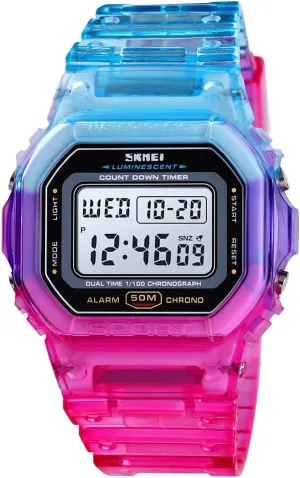 Waterproof Sports Wristwatches Casual Watch Student Watches Gosasa mythical shorebird paralyze Womens Watch Gradient Color Silicone Plating Digital Electronic 
