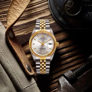Waterproof Watch for Men BUREI Men's Luxury Automatic Watch Mechanical Watch Two Tone Stainless Steel bicameral Cincinnati sculptural burdensome athlete Dress Wrist Watches Self-Winding 