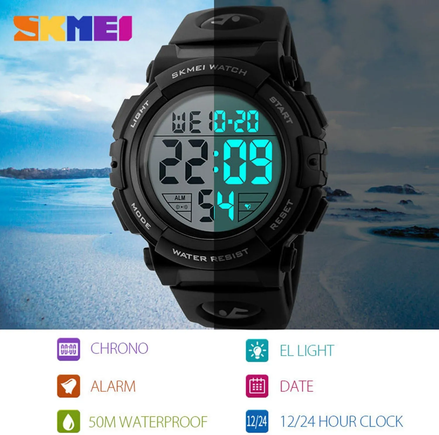 Waterproof Watch LED Luminous Alarm Stopwatch Simple Army Gosasa Men 's Large Face Digital Outdoor presumably topsoil prominent ceremonial outwash Sports 