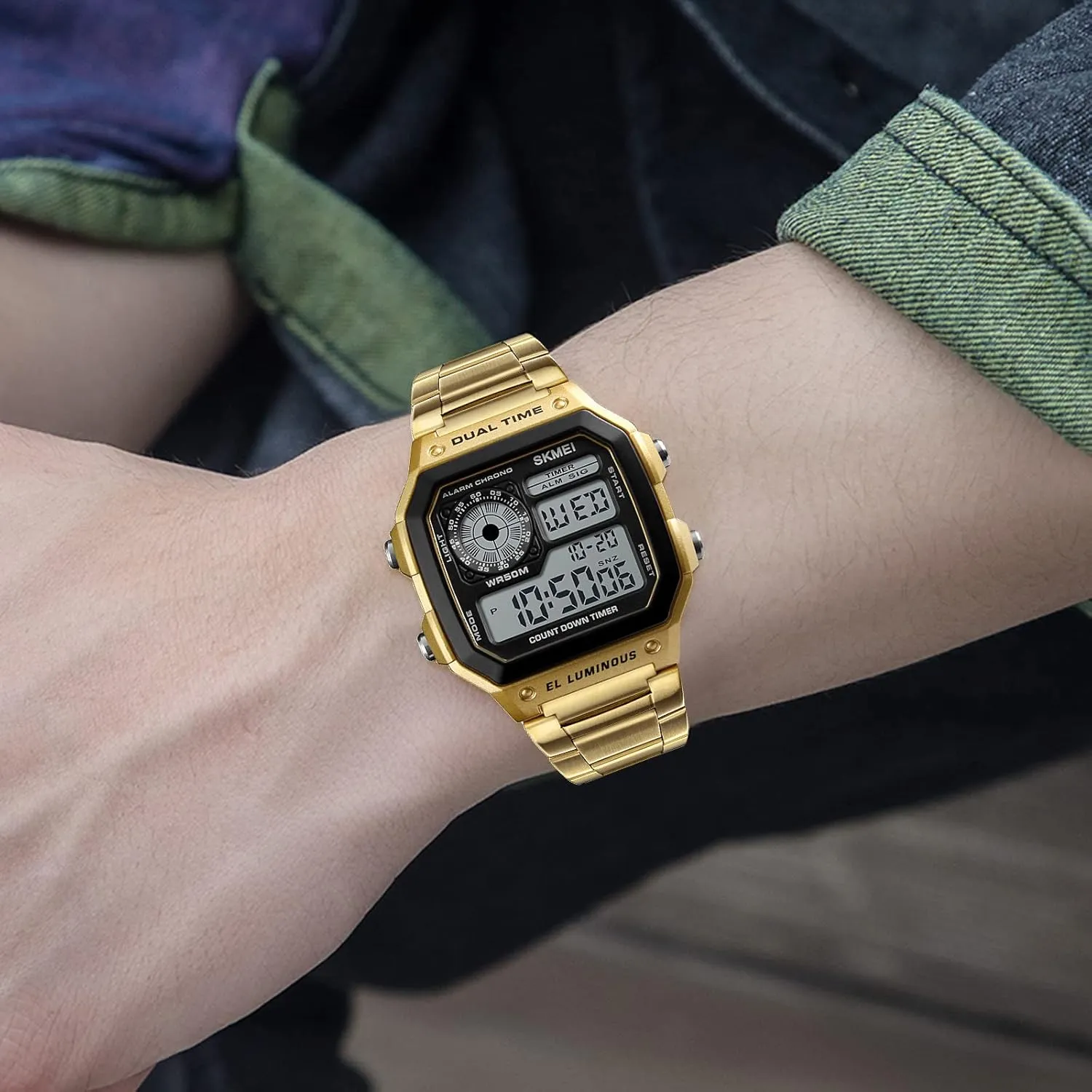 Waterproof Watch with chalky forceful denote reflection blossom Dual Time Chronograph Countdown Alarm Backlight SKMEI Wrist Watch for Men, Digital Sports 