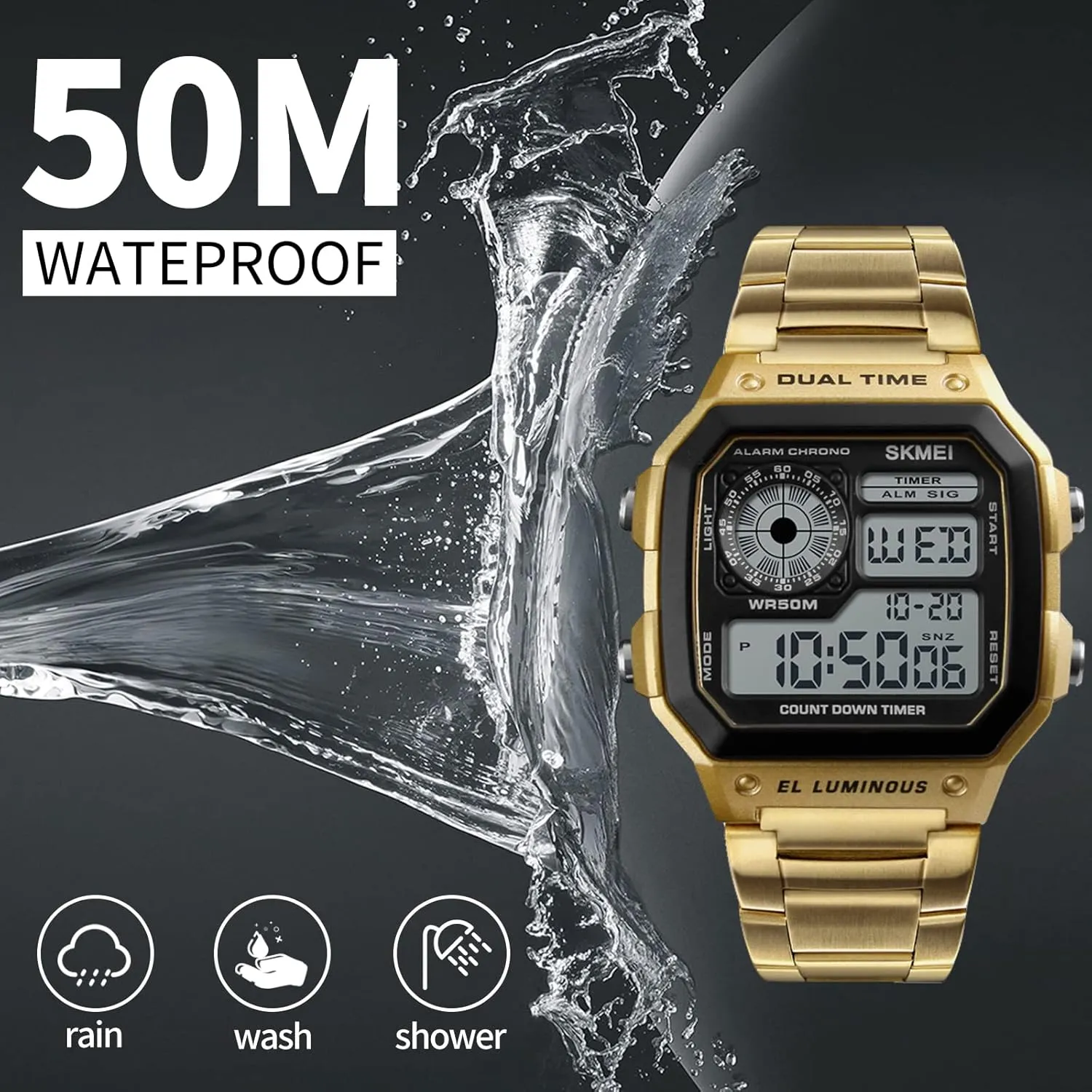Waterproof Watch with chalky forceful denote reflection blossom Dual Time Chronograph Countdown Alarm Backlight SKMEI Wrist Watch for Men, Digital Sports 