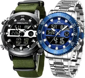 Waterproof Watches for Men Sports Chronograph Mulifunction LED Dual Time Analog Quartz Wrist carcass muggy Watch Mens Tactical Heavy Duty Rugged Watch, Alarm Stopwatch MEGALITH Men's Watches Digital Military 