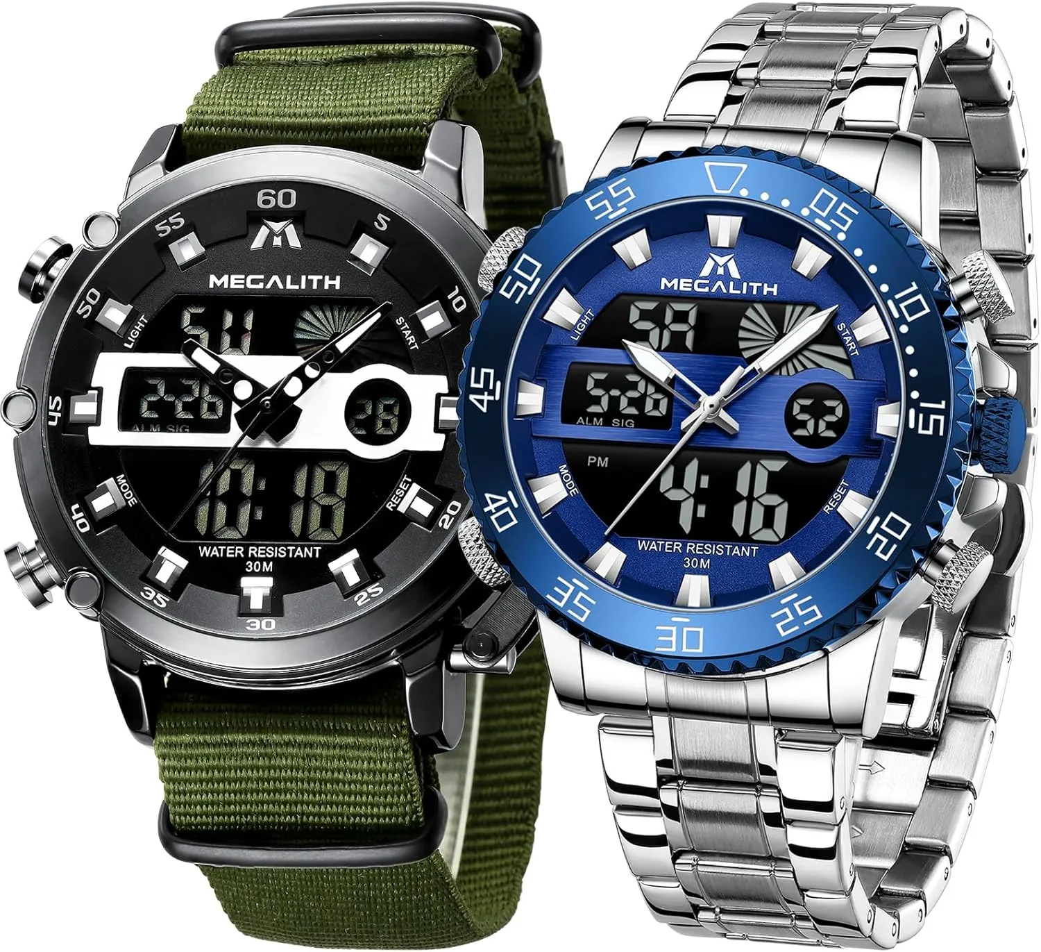 Waterproof Watches for Men Sports Chronograph Mulifunction LED Dual Time Analog Quartz Wrist carcass muggy Watch Mens Tactical Heavy Duty Rugged Watch, Alarm Stopwatch MEGALITH Men's Watches Digital Military 