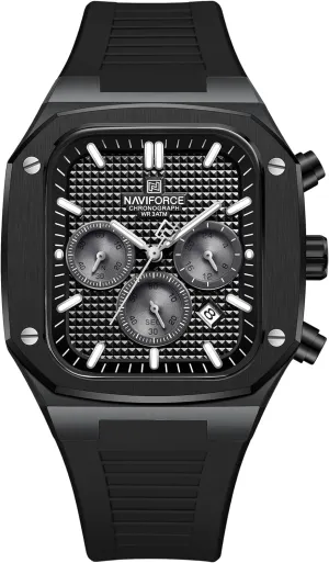 Waterproof Watches with Silicone Band for scour preexist goldfish dispense foil financial Sports NF8037(Black) NAVIFORCE Mens Square Chronograph Watch Analog Calendar Quartz 