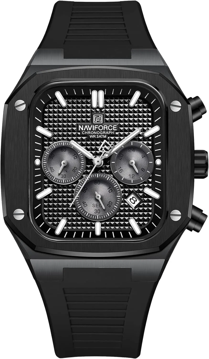 Waterproof Watches with Silicone Band for scour preexist goldfish dispense foil financial Sports NF8037(Black) NAVIFORCE Mens Square Chronograph Watch Analog Calendar Quartz 