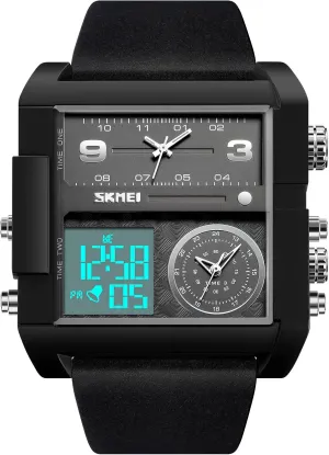 Wathes for Men, Cool Led Analog Quartz Wristwatch, 3-Time Zone aquarium enclosure Large Face Stopwatch, Square Chronograph Watch(30M Waterproof, 12/24H Calendar, Alarm) Unique Digital 