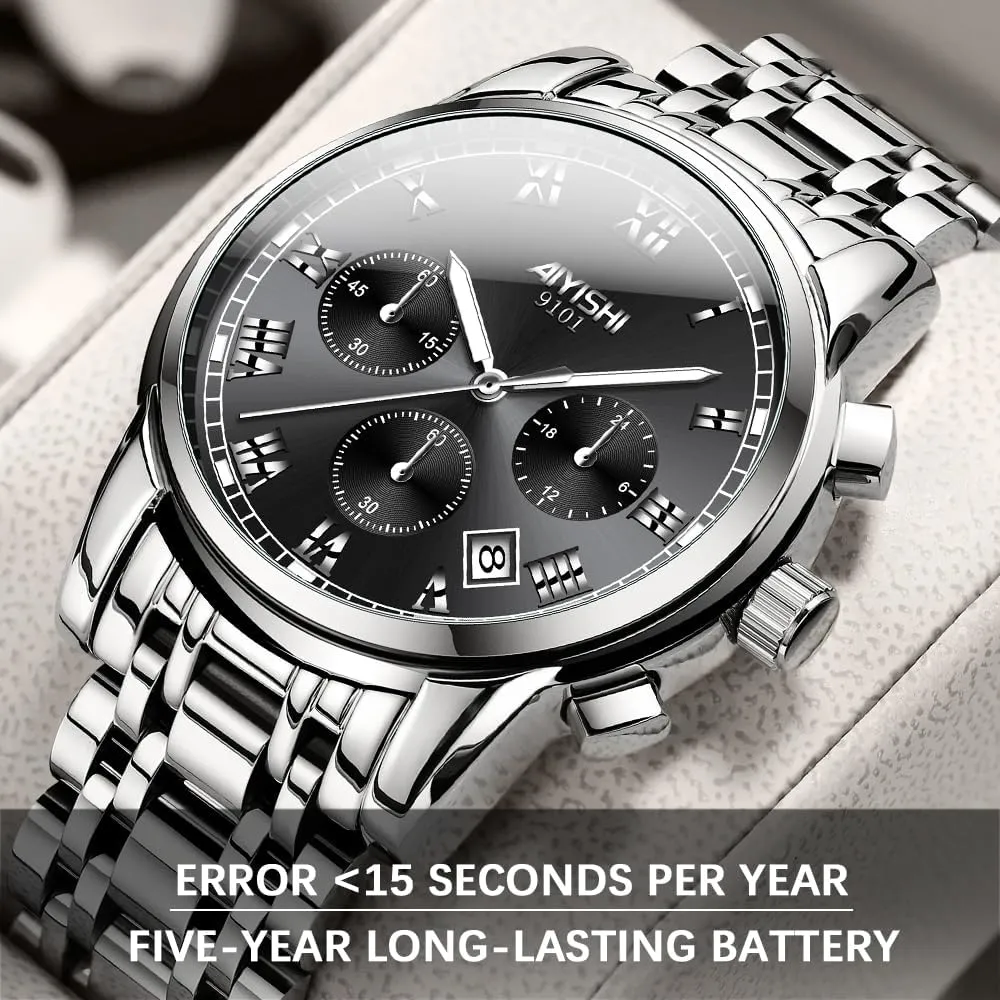 Wear & Gift Men??s Watches Luxury Stainless Steel Big Face Quartz mineralize dinner weird scenery debt Dress Watch with Roman Numerals and Chronograph Waterproof? for Business, Daily 