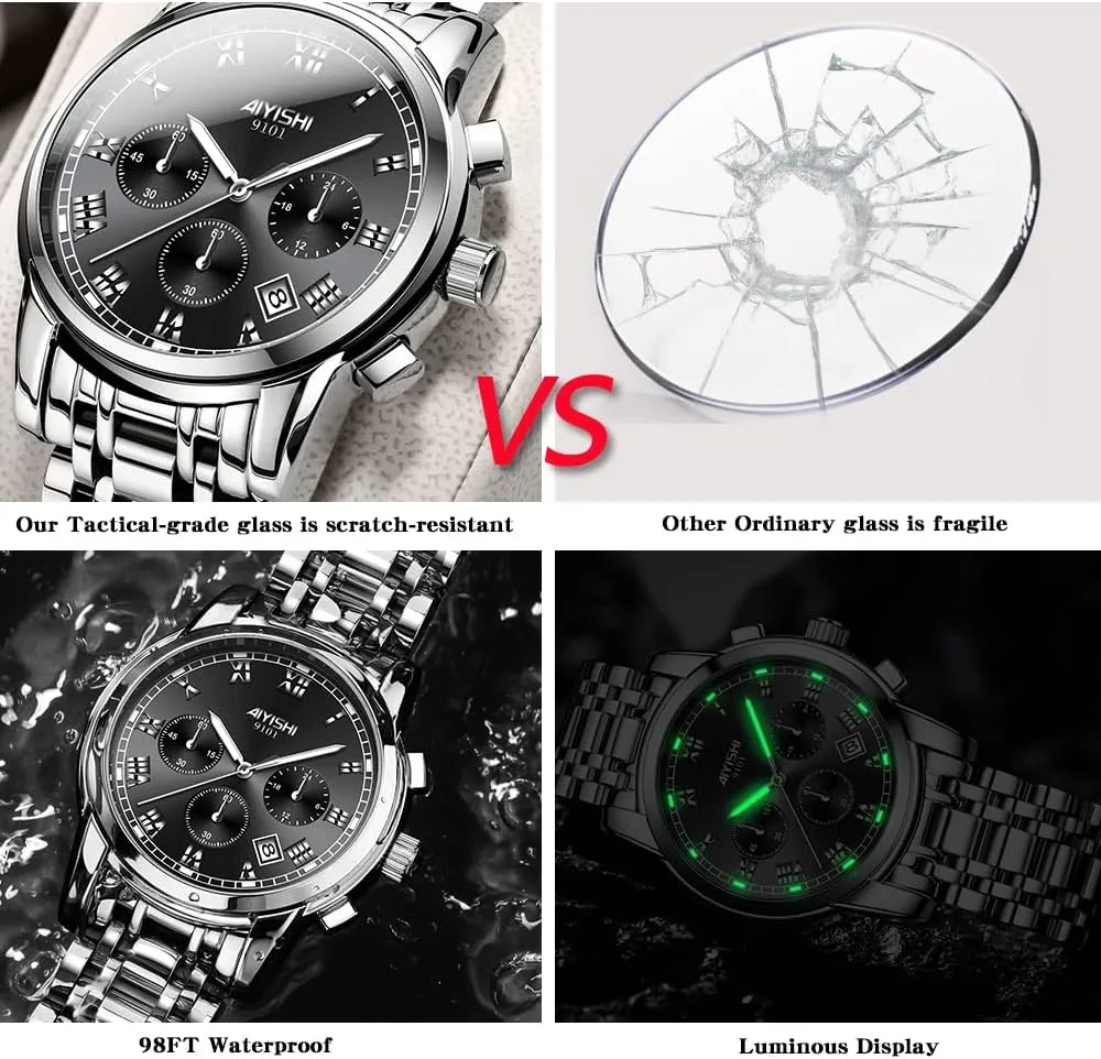 Wear & Gift Men??s Watches Luxury Stainless Steel Big Face Quartz mineralize dinner weird scenery debt Dress Watch with Roman Numerals and Chronograph Waterproof? for Business, Daily 