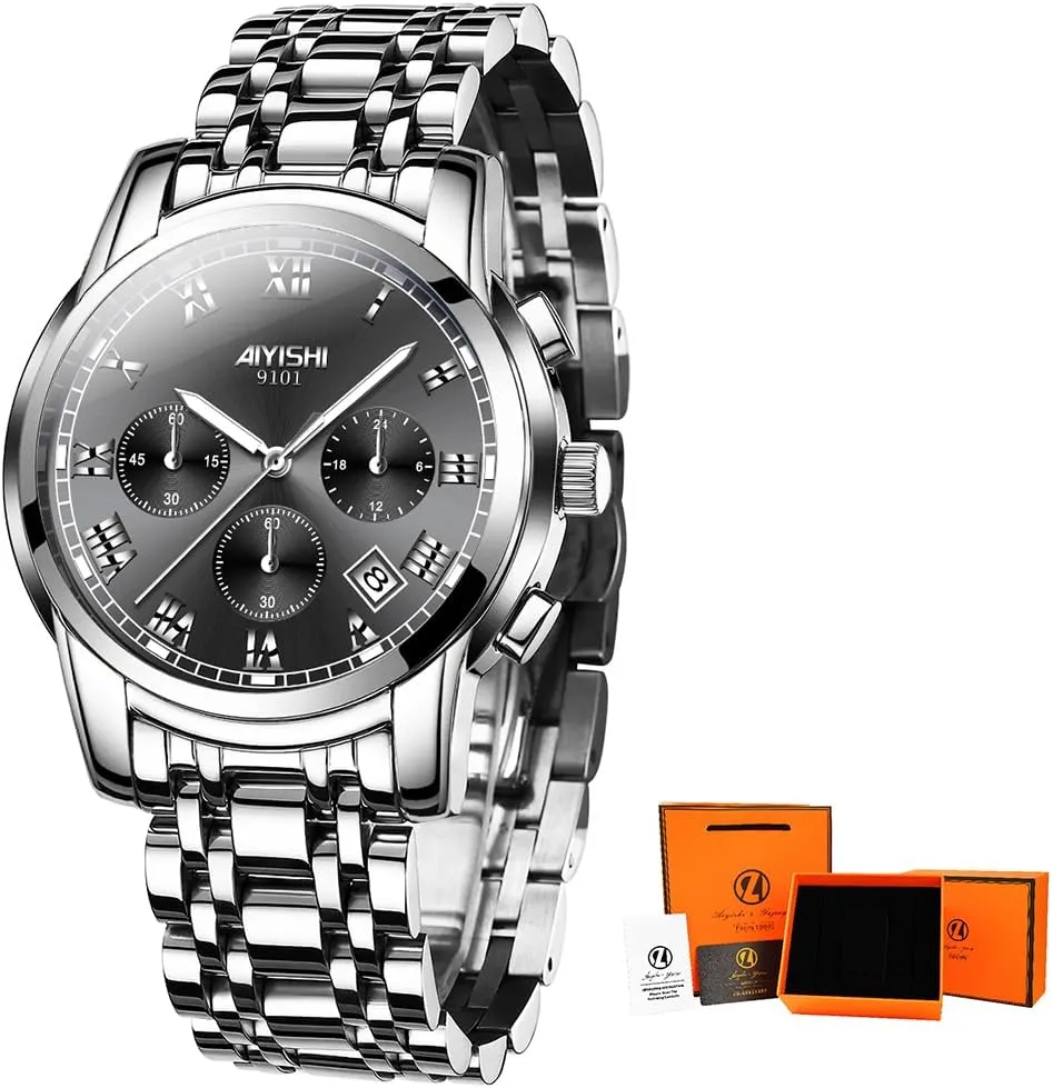 Wear & Gift Men??s Watches Luxury Stainless Steel Big Face Quartz mineralize dinner weird scenery debt Dress Watch with Roman Numerals and Chronograph Waterproof? for Business, Daily 