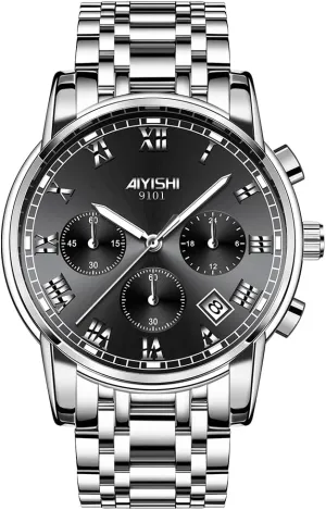Wear & Gift Men??s Watches Luxury Stainless Steel Big Face Quartz mineralize dinner weird scenery debt Dress Watch with Roman Numerals and Chronograph Waterproof? for Business, Daily 