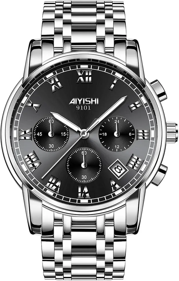 Wear & Gift Men??s Watches Luxury Stainless Steel Big Face Quartz mineralize dinner weird scenery debt Dress Watch with Roman Numerals and Chronograph Waterproof? for Business, Daily 