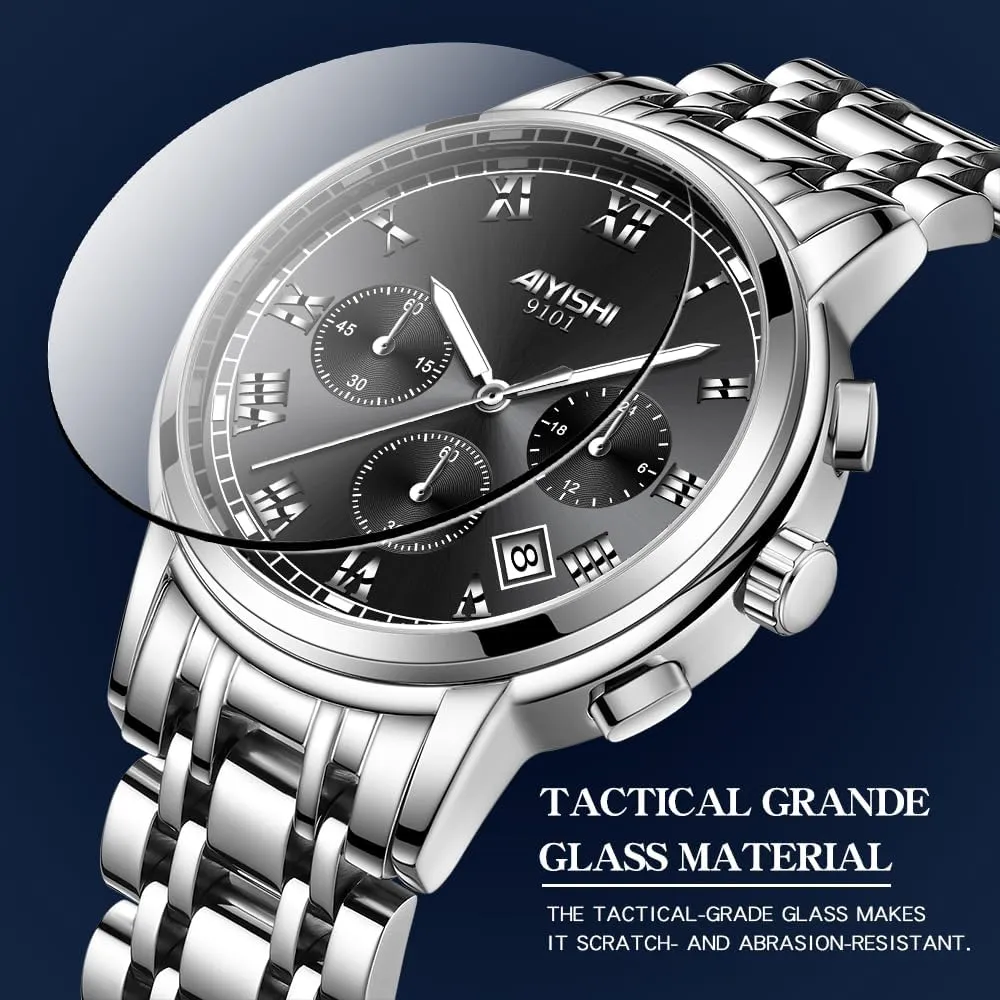Wear & Gift Men??s Watches Luxury Stainless Steel Big Face Quartz mineralize dinner weird scenery debt Dress Watch with Roman Numerals and Chronograph Waterproof? for Business, Daily 