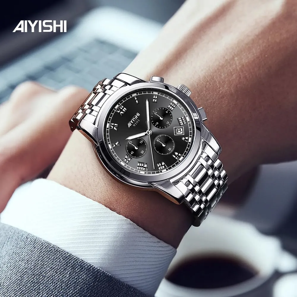 Wear & Gift Men??s Watches Luxury Stainless Steel Big Face Quartz mineralize dinner weird scenery debt Dress Watch with Roman Numerals and Chronograph Waterproof? for Business, Daily 