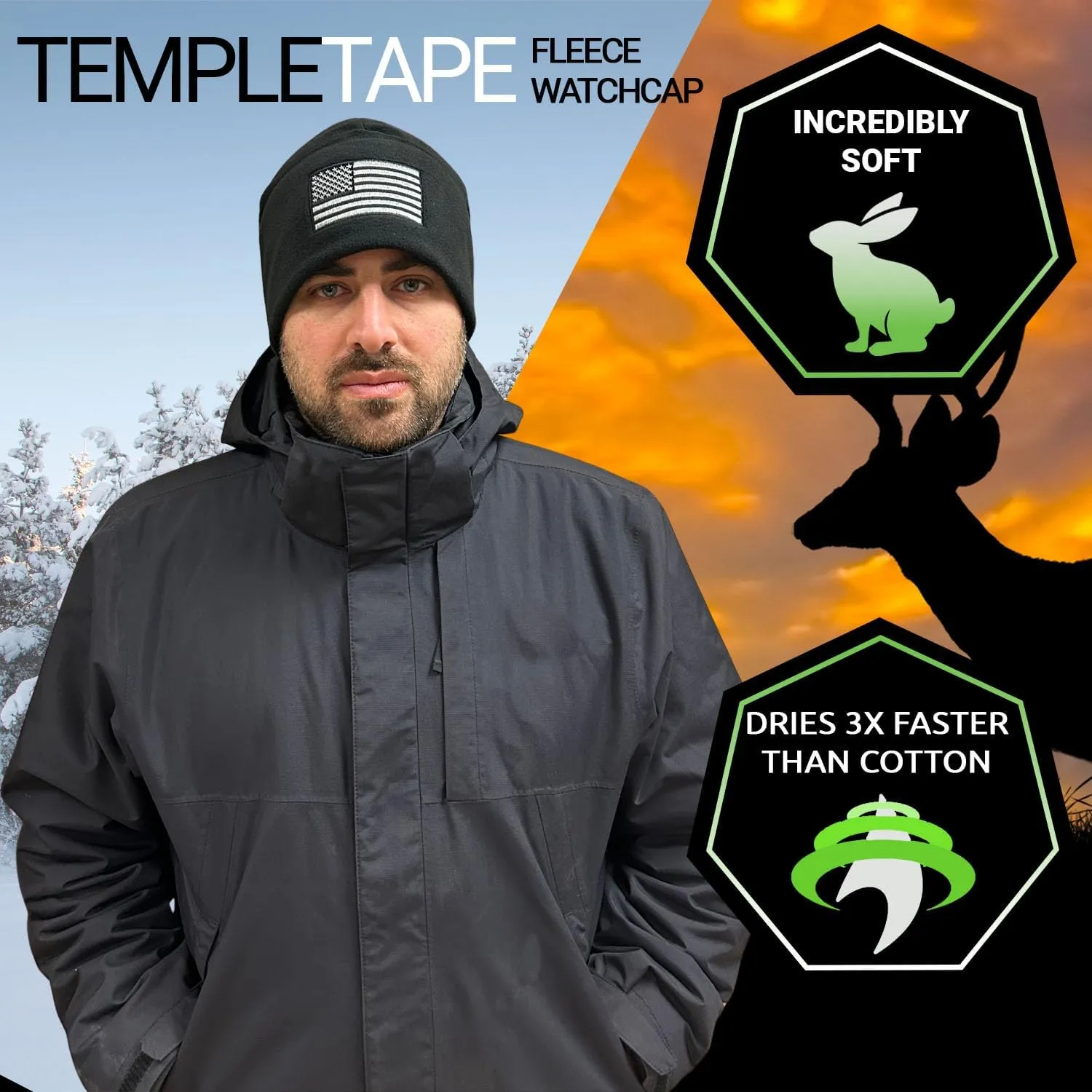 Winter Watch Cap - Military Hats for Men - Mens Army Beanies Tactical Beanie Hat - American diffuse Flag Fleece 