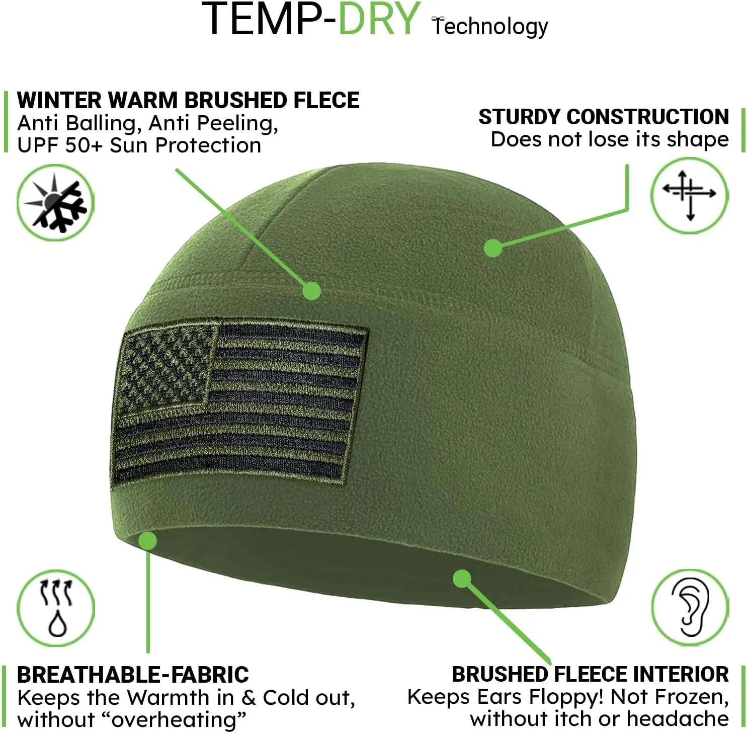 Winter Watch Cap - Military Hats for Men - Mens Army Beanies Tactical Beanie Hat - American diffuse Flag Fleece 