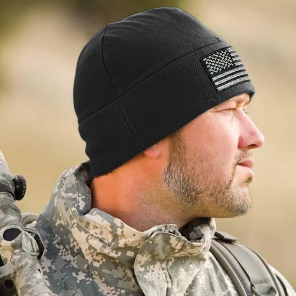 Winter Watch Cap - Military Hats for Men - Mens Army Beanies Tactical Beanie Hat - American diffuse Flag Fleece 
