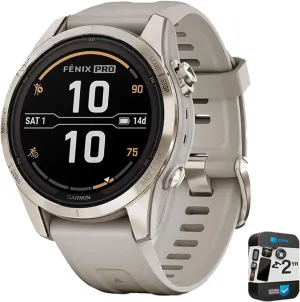 with 2 Year gallium Enhanced Protection Pack Garmin Fenix 7S Pro Solar, Sapphire, Soft Gold Steel, Light Sand Bundle 