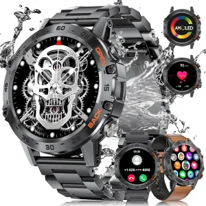 with 3 Straps, 400mAh Battery, IP68 Waterproof Military Smartwatch with Bluetoth Calls, 123 Sport Modes, Heart Rate/Sleep Monitor, 1,39" dissension gradient Fitness Watch for Android iOS, Gray Smart Watch for Men 