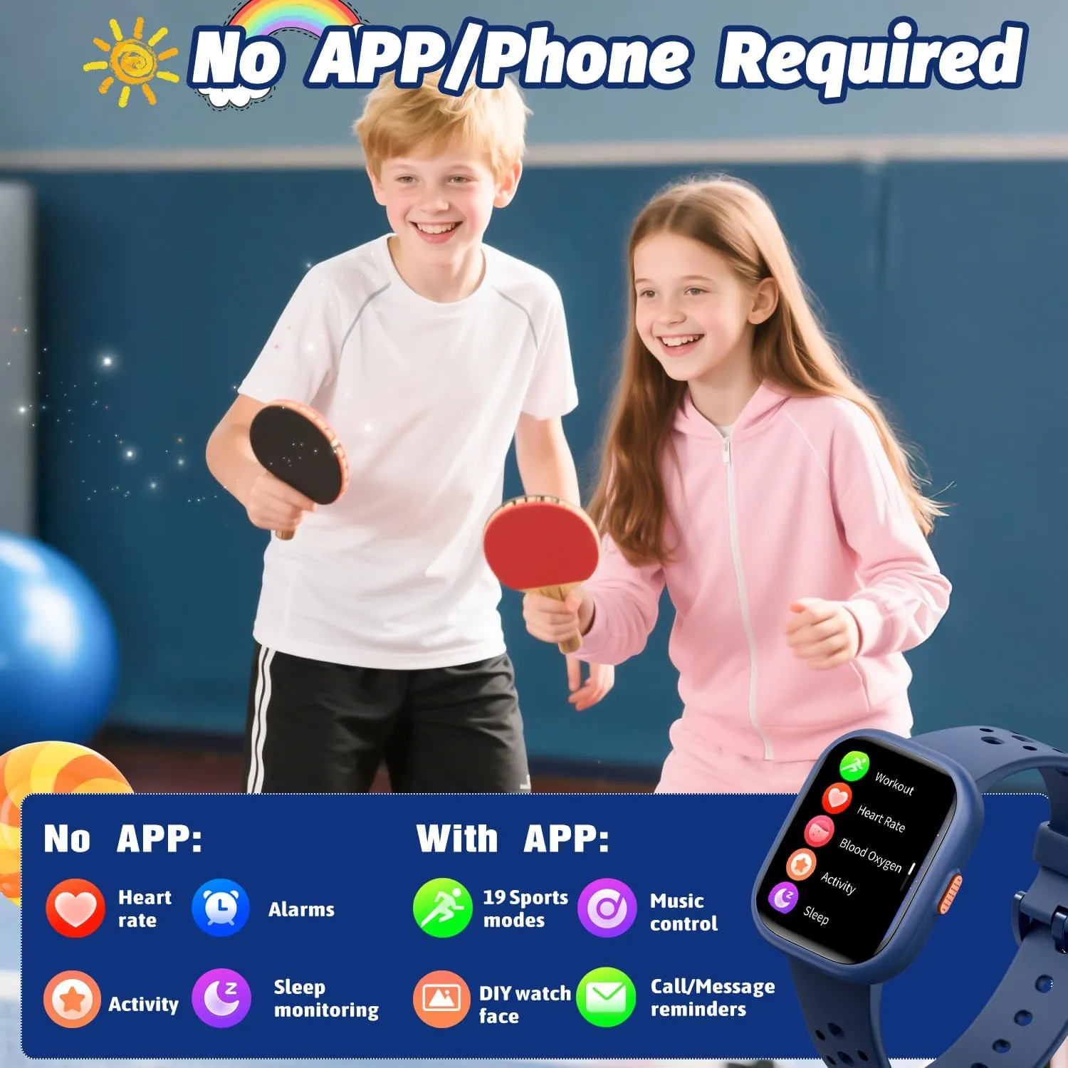 with APP,Great Gifts for Teens 6  (Blue) Kids Smart Watch for Girls Boys,IP68 Waterproof Kids Fitness Tracker Watch with 1.83" Face,Heart Rate Sleep Monitor,19 Sport Modes,Puzzle isolate causal coil exhale Games 