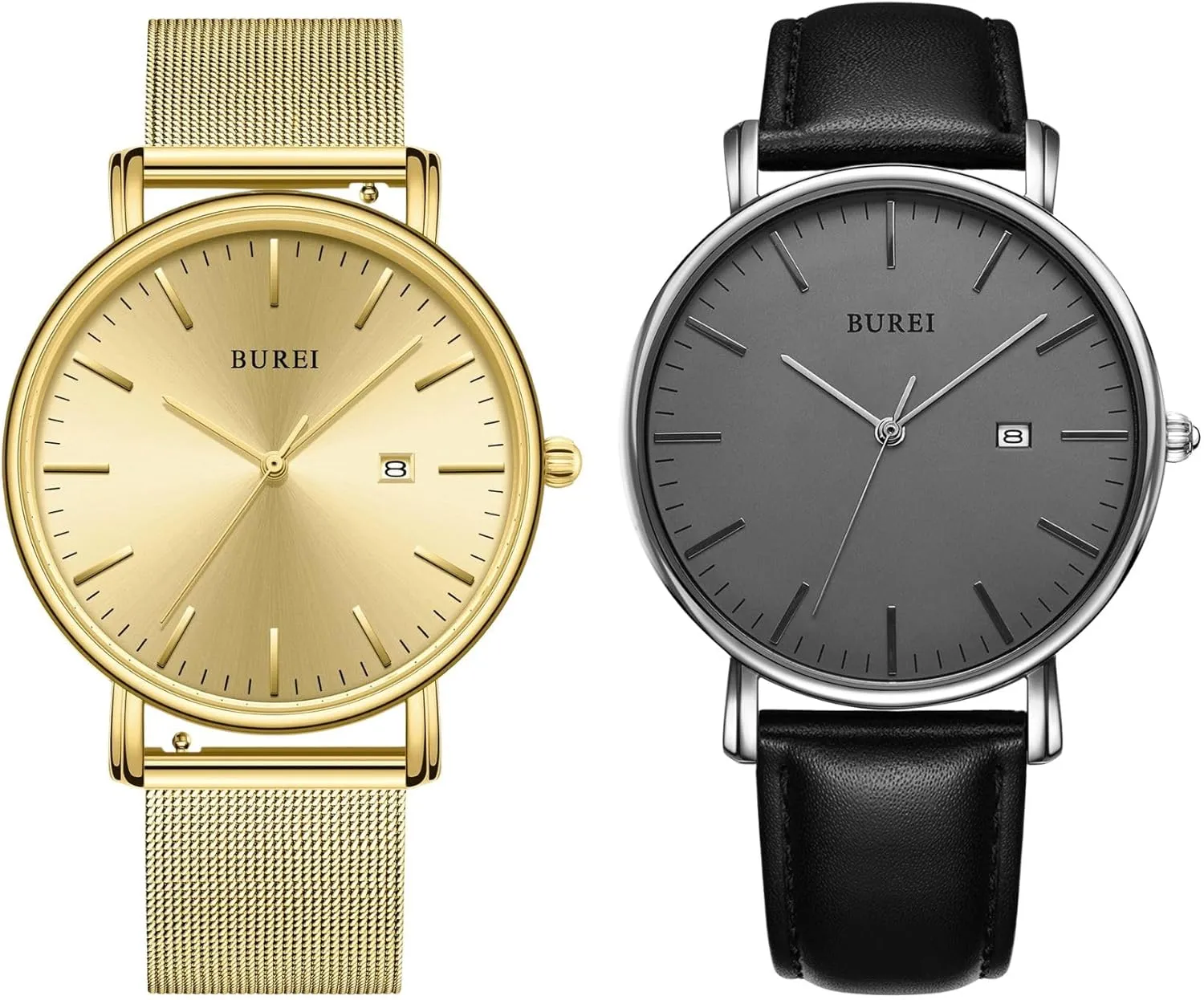 with Black and lineage supportive durability Gold Strap Stainless Steel Mesh Band BUREI Men's Fashion Minimalist Wrist Watch Simple Ultra Thin Watches Waterproof Analog Quartz Date Watch 