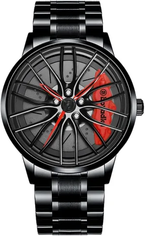 with Car nobility Wheel Rim Hub Design Car Watches for Men,Waterproof Stainless Steel Japanese Quartz Wrist Watch Sports Men??s Watches 