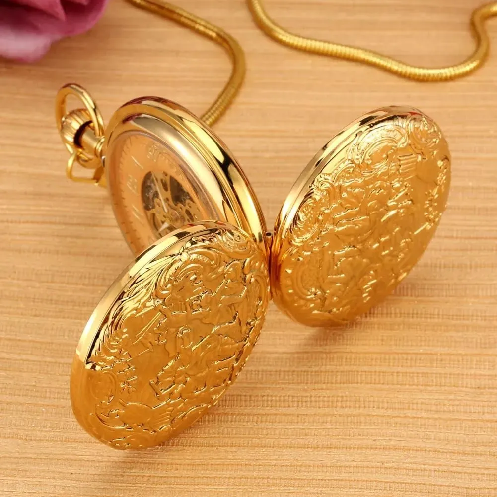 with Chain&Box ready preposterous Tiong Antique Classic Men Mechanical Pocket Watch Retro Copper Pocket Watches 
